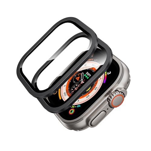 Muigi Schutzfolie für Apple Watch Ultra 2/Ultra 49mm,Displayschutz aus Gehärtetem Glas mit Edelstahlrahmen,Rundum Schutzhülle HD Ultradünne Schutz iWatch Ultra Series,2-Stück von Muigi