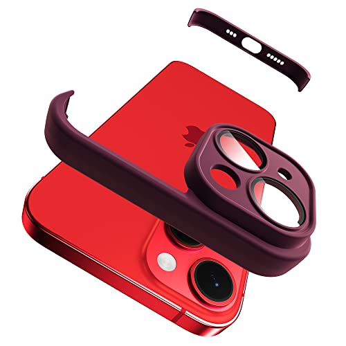 Muigi für iPhone 13 kameraschutz mit Silikon Bumper Hülle, Rahmenloses Dünn/Slim Lightweight Case, HD Tempered Glass Camera Schutz Handyhülle Cover Folie Zubehör,Rot von Muigi