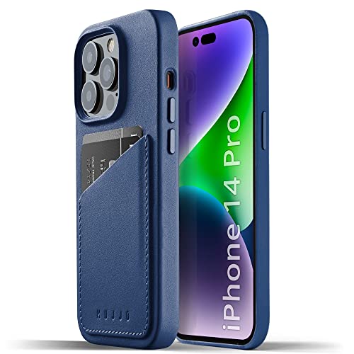 Mujjo Schutzhülle aus Vollleder für iPhone 14 Pro mit Kartenfach (Monaco-Blau) von Mujjo