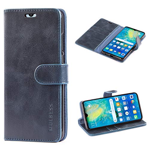 Mulbess Handy-Hülle für Huawei P30 Schutzhülle, Magnet Handyhülle Leder, Flip Wallet Cover, Kartensteckplatz, Vintage Dunkel Blau von Mulbess