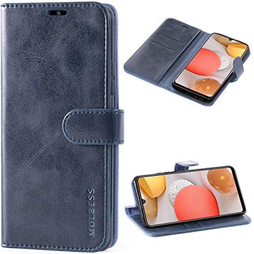 Mulbess Handy-Hülle für Samsung Galaxy A42 5G Schutzhülle, Magnet Handyhülle Leder, Flip Wallet Cover, Kartensteckplatz, Vintage Dunkel Blau von Mulbess