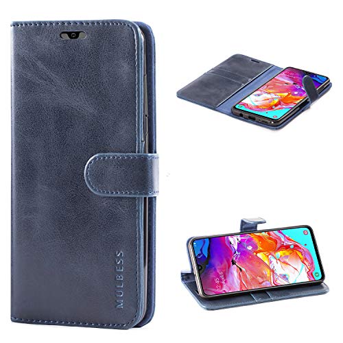 Mulbess Handy-Hülle für Samsung Galaxy A70 Schutzhülle, Magnet Handyhülle Leder, Flip Wallet Cover, Kartensteckplatz, Vintage Dunkel Blau von Mulbess