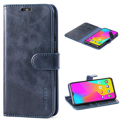 Mulbess Handy-Hülle für Samsung Galaxy M20 Schutzhülle, Magnet Handyhülle Leder, Flip Wallet Cover, Kartensteckplatz, Vintage Dunkel Blau von Mulbess