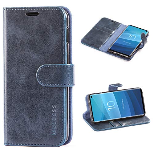 Mulbess Handy-Hülle für Samsung Galaxy S10E Schutzhülle, Magnet Handyhülle Leder, Flip Wallet Cover, Kartensteckplatz, Vintage Dunkel Blau von Mulbess