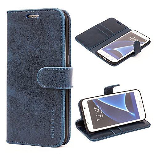 Mulbess Handy-Hülle für Samsung Galaxy S7 Edge Schutzhülle, Magnet Handyhülle Leder, Flip Wallet Cover, Kartensteckplatz, Vintage Dunkel Blau von Mulbess