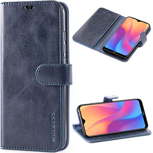 Mulbess Handy-Hülle für Xiaomi Redmi 8A Schutzhülle, Magnet Handyhülle Leder, Flip Wallet Cover, Kartensteckplatz, Vintage Dunkel Blau von Mulbess