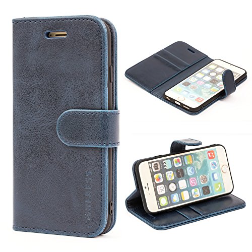 Mulbess Handy-Hülle für iPhone 6S / iPhone 6 Schutzhülle, Magnet Handyhülle Leder, Flip Wallet Cover, Kartensteckplatz, Vintage Dunkel Blau von Mulbess