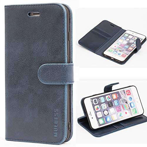 Mulbess Handy-Hülle für iPhone 6S Plus/iPhone 6 Plus Schutzhülle, Magnet Handyhülle Leder, Flip Wallet Cover, Kartensteckplatz, Vintage Dunkel Blau von Mulbess