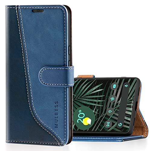 Mulbess Handyhülle für Google Pixel 6 Pro Hülle Leder, Magnet Klapphülle, Lederhülle mit Kartenfach, Flip Case Etui Handytasche Schutzhülle, Stilvoll Diamant Blau von Mulbess