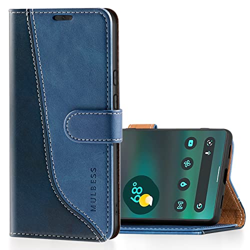 Mulbess Handyhülle für Google Pixel 6A Hülle Leder, Magnet Klapphülle, Lederhülle mit Kartenfach, Flip Case Etui Handytasche Schutzhülle, Stilvoll Diamant Blau von Mulbess