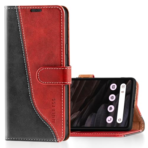 Mulbess für Google Pixel 7A Hülle, Handyülle Leder mit Kartenfach, Klapphülle mit Magnetverschluss, Flip Case Etui Handytasche Schutzhülle, Stilvoll Wein Rot von Mulbess