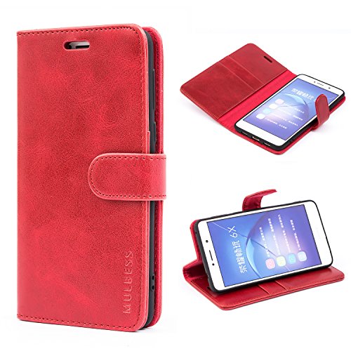 Mulbess Handyhülle für Huawei Honor 6X Pro Hülle Leder, Honor 6X Handy Hüllen, Vintage Flip Handytasche Schutzhülle für Huawei Honor 6X / 6X Pro Case, Wein Rot von Mulbess