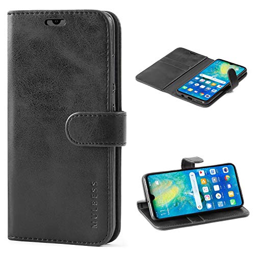 Mulbess Handyhülle für Huawei P30 Lite Hülle Leder, Huawei P30 Lite Handy Hülle, Vintage Flip Handytasche Schutzhülle für Huawei P30 Lite New Edition Case, Schwarz von Mulbess