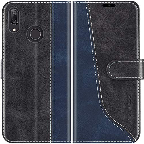 Mulbess für Huawei Y7 2019 Hülle, Handyülle Leder mit Kartenfach, Klapphülle mit Magnetverschluss, Flip Case Etui Handytasche Schutzhülle, Stilvoll Schwarz von Mulbess