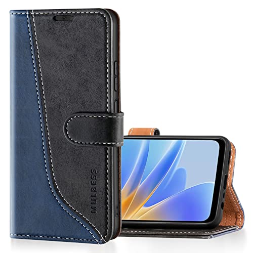 Mulbess Handyhülle für Oppo A17 Hülle Leder, Magnet Klapphülle, Lederhülle mit Kartenfach, Flip Case Etui Handytasche Schutzhülle, Stilvoll Schwarz von Mulbess