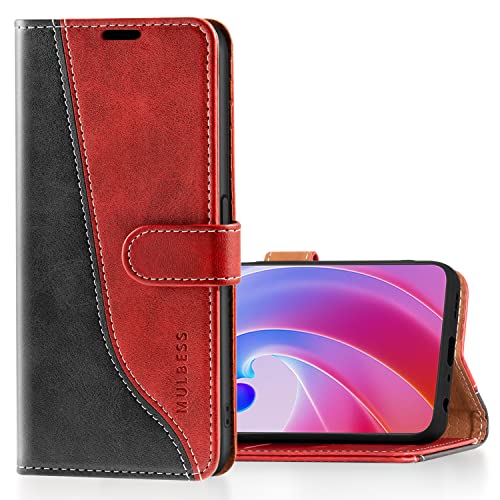 Mulbess Handyhülle für Oppo A96 / A76 Hülle Leder, Magnet Klapphülle, Lederhülle mit Kartenfach, Flip Case Etui Handytasche Schutzhülle, Stilvoll Wein Rot von Mulbess