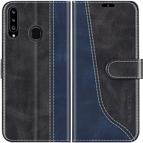 Mulbess Handyhülle für Samsung Galaxy A20S Leder Hülle, Ledertasche mit Bookstyle, TPU Stoßfeste, Magnetverschluss, Aufstellfunktion, Stilvoll Schwarz von Mulbess