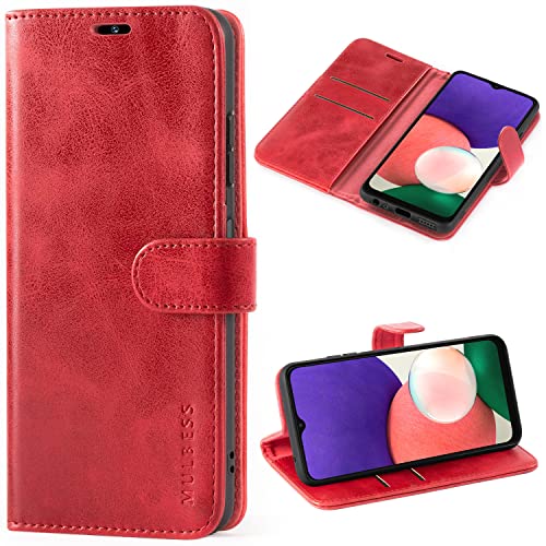 Mulbess Handyhülle für Samsung Galaxy A22 5G Hülle Leder, Samsung Galaxy A22 5G Handy Hüllen, Vintage Flip Handytasche Schutzhülle für Samsung Galaxy A22 5G Case, Wein Rot, SQ-SGA225G-ZT013FBA Mulbess Handyhülle für Samsung Galaxy A22 5G Hülle Leder, Samsung Galaxy A22 5G Handy Hüllen, Vintage Flip Handytasche Schutzhülle für Samsung Galaxy A22 5G Case, Wein Rot, SQ-SGA225G-ZT013FBA von Mulbess