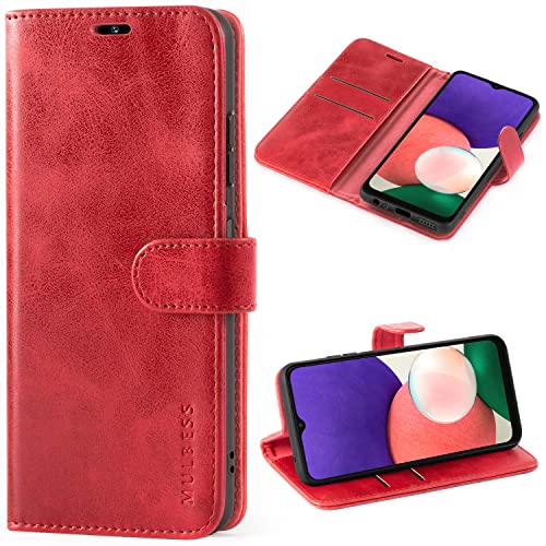 Mulbess Handyhülle für Samsung Galaxy A22 5G Hülle Leder, Samsung Galaxy A22 5G Handy Hüllen, Vintage Flip Handytasche Schutzhülle für Samsung Galaxy A22 5G Case, Wein Rot von Mulbess