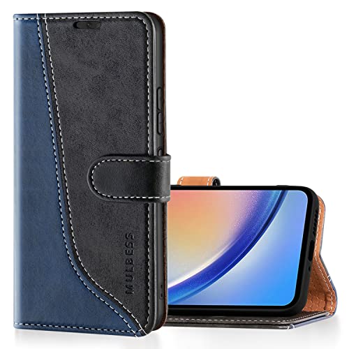 Mulbess Handyhülle für Samsung Galaxy A34 5G Hülle Leder, Magnet Klapphülle, Lederhülle mit Kartenfach, Flip Case Etui Handytasche Schutzhülle, Stilvoll Schwarz von Mulbess