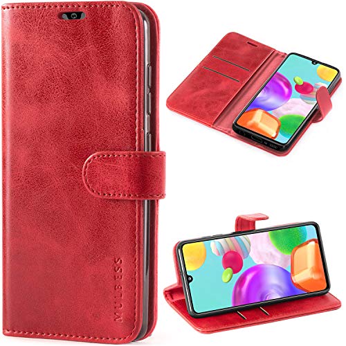 Mulbess Handyhülle für Samsung Galaxy A41 Hülle Leder, Samsung Galaxy A41 Handy Hüllen, Vintage Flip Handytasche Schutzhülle für Samsung Galaxy A41 Case, Wein Rot von Mulbess