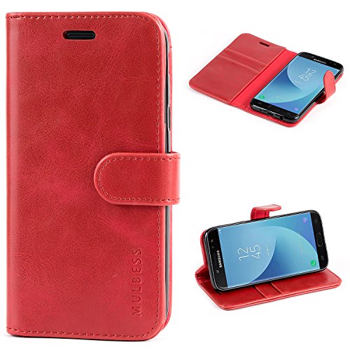 Mulbess Handyhülle für Samsung Galaxy J5 2017 Hülle, Leder Flip Case Schutzhülle für Samsung Galaxy J5 2017 Duos Tasche, Wein Rot von Mulbess