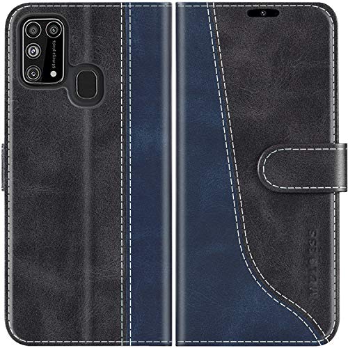 Mulbess Handyhülle für Samsung Galaxy M31 Leder Hülle, Ledertasche mit Bookstyle, TPU Stoßfeste, Magnetverschluss, Aufstellfunktion, Stilvoll Schwarz von Mulbess