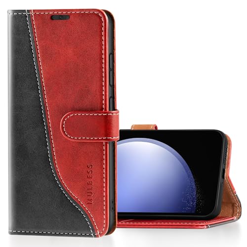 Mulbess für Samsung Galaxy S23 FE 5G Hülle, Handyülle Leder mit Kartenfach, Klapphülle mit Magnetverschluss, Flip Case Etui Handytasche Schutzhülle, Stilvoll Wein Rot von Mulbess