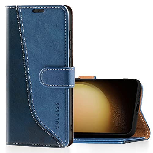 Mulbess Handyhülle für Samsung Galaxy S23 Plus 5G Hülle Leder, Magnet Klapphülle, Lederhülle mit Kartenfach, Flip Case Etui Handytasche Schutzhülle, Stilvoll Diamant Blau von Mulbess