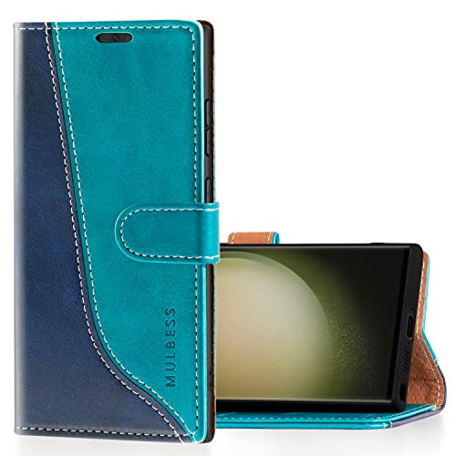 Mulbess Handyhülle für Samsung Galaxy S23 Ultra 5G Hülle Leder, Magnet Klapphülle, Lederhülle mit Kartenfach, Flip Case Etui Handytasche Schutzhülle, Stilvoll Mint Blau von Mulbess