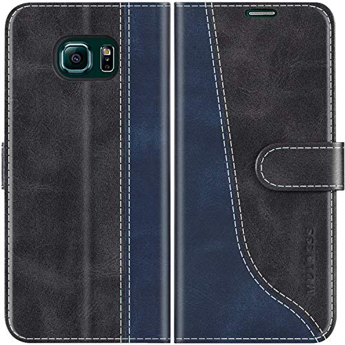 Mulbess Handyhülle für Samsung Galaxy S6 Edge Leder Hülle, Ledertasche mit Bookstyle, TPU Stoßfeste, Magnetverschluss, Aufstellfunktion, Stilvoll Schwarz von Mulbess