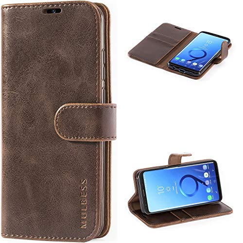 Mulbess Handyhülle für Samsung Galaxy S9 Hülle Leder, Samsung Galaxy S9 Handy Hüllen, Vintage Flip Handytasche Schutzhülle für Samsung Galaxy S9 Case, Kaffee Braun von Mulbess