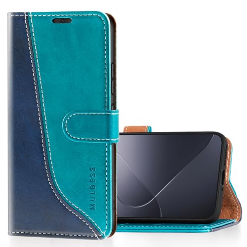 Mulbess für Xiaomi 14 Hülle, Handyülle Leder mit Kartenfach, Klapphülle mit Magnetverschluss, Flip Case Etui Handytasche Schutzhülle, Stilvoll Mint Blau von Mulbess