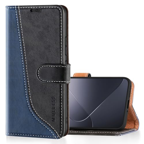 Mulbess Handyhülle für Xiaomi 14 Hülle Leder, Magnet Klapphülle, Lederhülle mit Kartenfach, Flip Case Etui Handytasche Schutzhülle, Stilvoll Schwarz von Mulbess