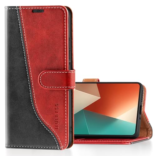 Mulbess für Xiaomi Redmi Note 13 5G (Nicht für 4G) Hülle, Handyülle Leder mit Kartenfach, Klapphülle mit Magnetverschluss, Flip Case Etui Handytasche Schutzhülle, Stilvoll Wein Rot von Mulbess