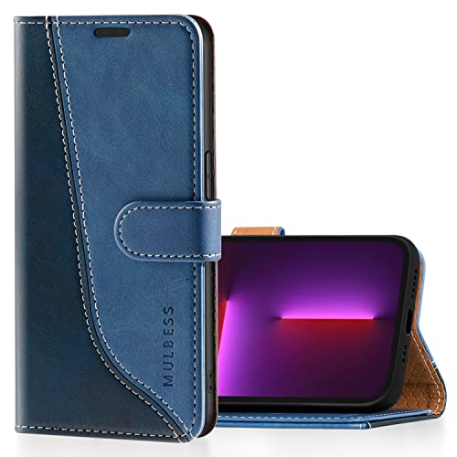 Mulbess Handyhülle für iPhone 13 Pro Hülle Leder, Magnet Klapphülle, Lederhülle mit Kartenfach, Flip Case Etui Handytasche Schutzhülle, Stilvoll Diamant Blau von Mulbess