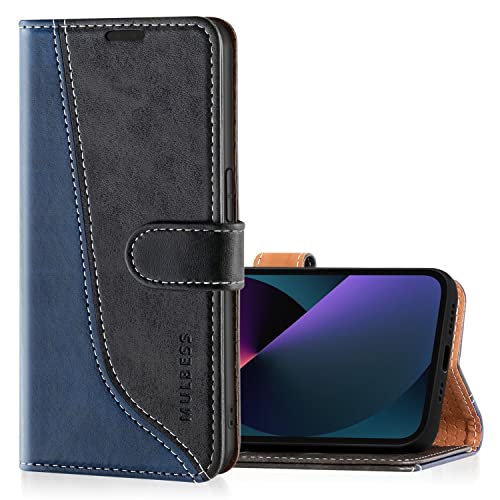 Mulbess Handyhülle für iPhone 14 / iPhone 13 Hülle Leder, Magnet Klapphülle, Lederhülle mit Kartenfach, Flip Case Etui Handytasche Schutzhülle, Stilvoll Schwarz von Mulbess