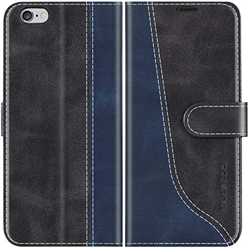 Mulbess für iPhone 6S / iPhone 6 Hülle, Handyülle Leder mit Kartenfach, Klapphülle mit Magnetverschluss, Flip Case Etui Handytasche Schutzhülle, Stilvoll Schwarz von Mulbess