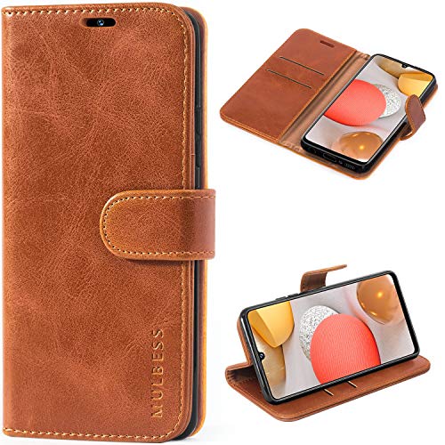 Mulbess Handytasche für Samsung Galaxy A42 5G Hülle, Ledertasche mit Bookstyle, Standfunktion, Kartenfächern Handyhülle, Vintage Cognac Braun von Mulbess