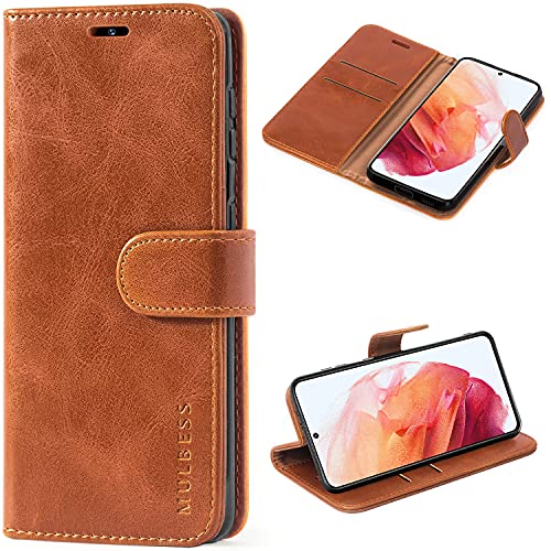 Mulbess Handytasche für Samsung Galaxy S21 5G Hülle, Ledertasche mit Bookstyle, Standfunktion, Kartenfächern Handyhülle, Vintage Cognac Braun von Mulbess