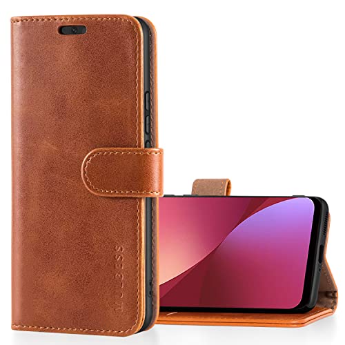 Mulbess Handytasche für Xiaomi 12 Pro 5G Hülle, Ledertasche mit Bookstyle, Standfunktion, Kartenfächern Handyhülle, Vintage Cognac Braun von Mulbess