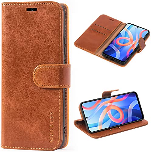 Mulbess Handytasche für Xiaomi Redmi Note 11T 5G / Poco M4 Pro 5G Hülle, Ledertasche mit Bookstyle, Standfunktion, Kartenfächern Handyhülle, Vintage Cognac Braun von Mulbess