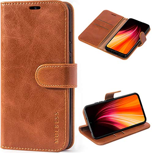 Mulbess Handytasche für Xiaomi Redmi Note 8 2019/2021 Hülle, Ledertasche mit Bookstyle, Standfunktion, Kartenfächern Handyhülle, Vintage Cognac Braun von Mulbess