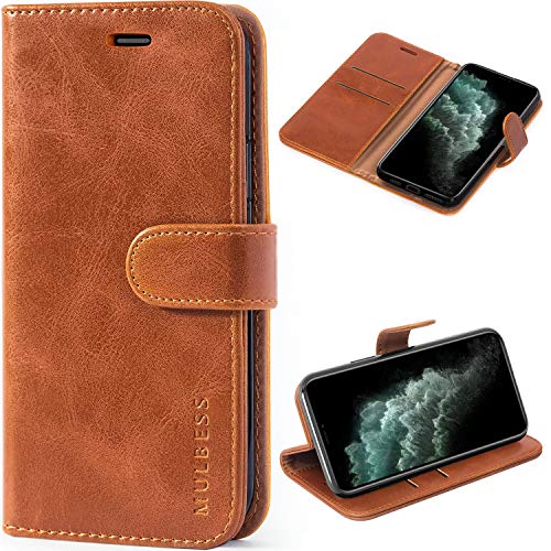 Mulbess Handytasche für iPhone 11 Pro Max Hülle, Ledertasche mit Bookstyle, Standfunktion, Kartenfächern Handyhülle, Vintage Cognac Braun von Mulbess