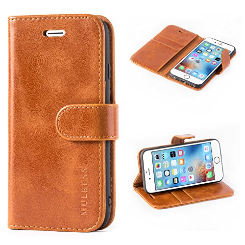 Mulbess Handytasche für iPhone 6S / iPhone 6 Hülle, Ledertasche mit Bookstyle, Standfunktion, Kartenfächern Handyhülle, Vintage Cognac Braun von Mulbess