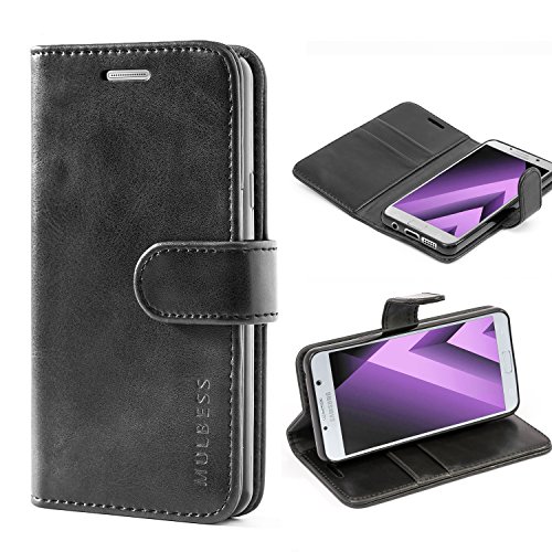 Mulbess Hülle für Samsung Galaxy A3 2016 Handyhülle, Flipcase mit Stand Funktion, TPU Stoßfeste, Etui Karten Schutzhülle, Vintage Schwarz von Mulbess