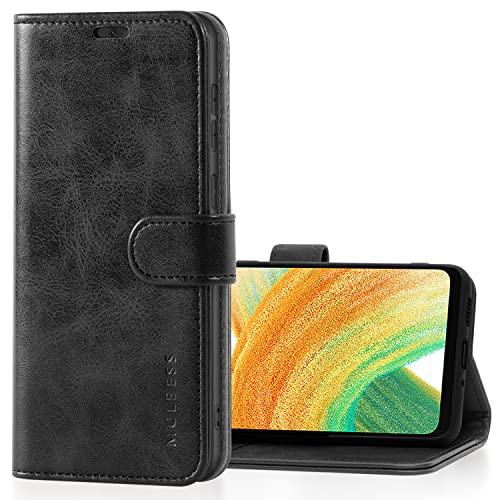 Mulbess Hülle für Samsung Galaxy A33 5G Handyhülle, Flipcase mit Stand Funktion, TPU Stoßfeste, Etui Karten Schutzhülle, Vintage Schwarz von Mulbess
