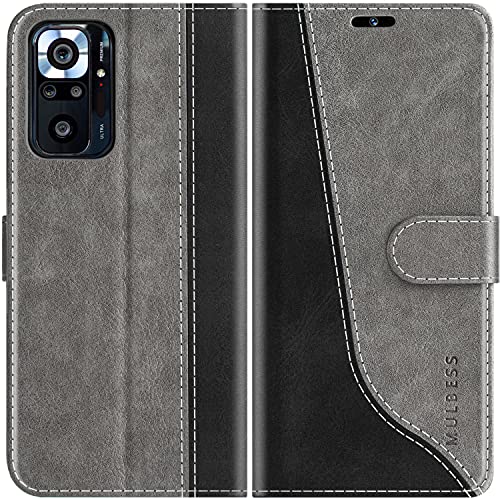 Mulbess für Xiaomi Redmi Note 10 Pro Hülle, Handyülle Leder mit Kartenfach, Klapphülle mit Magnetverschluss, Flip Case Etui Handytasche Schutzhülle, Stilvoll Grau von Mulbess
