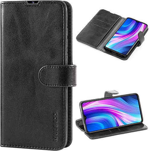 Mulbess Hülle für Xiaomi Redmi Note 8 Pro Handyhülle, Flipcase mit Stand Funktion, TPU Stoßfeste, Etui Karten Schutzhülle, Vintage Schwarz von Mulbess