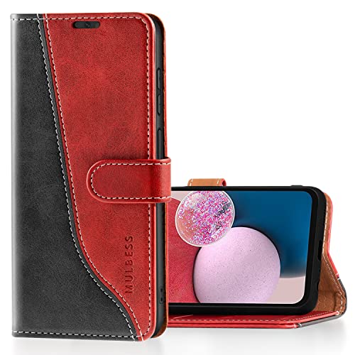 Mulbess für Samsung Galaxy A13 4G / 5G / A04S Hülle, Handyülle Leder mit Kartenfach, Klapphülle mit Magnetverschluss, Flip Case Etui Handytasche Schutzhülle, Stilvoll Wein Rot von Mulbess